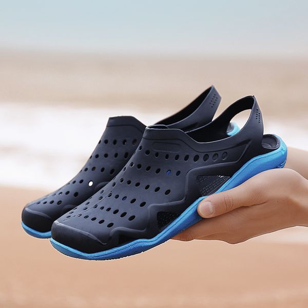 new summer men beach gat plate closed teen slippers garden sandals alias hombre waden non-slip shoes, Black