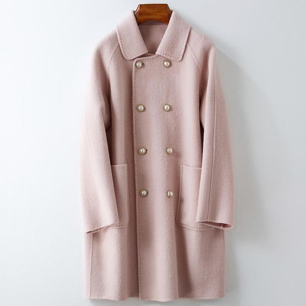 women's wool & blends 2021 autumn and winter double-sided tweed coat middle long korean fashion lapel double row button, Black
women's wool & blends 2021 autumn and winter double-sided tweed coat middle long korean fashion lapel double row button, Black