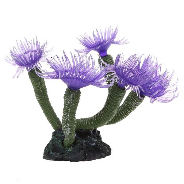 decorations artificial silicone flower plant tree purple deco for aquarium fish