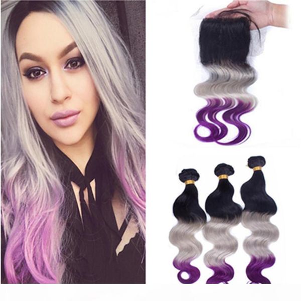 virgin peruvian human hair 1b grey purple ombre weave bundles dark roots with 4x4 lace closure body wave 3tone ombre hair weave wefts, Black
virgin peruvian human hair 1b grey purple ombre weave bundles dark roots with 4x4 lace closure body wave 3tone ombre hair weave wefts, Black