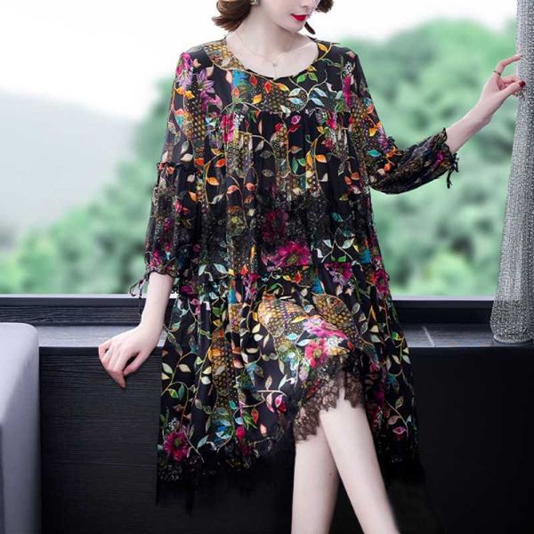 summer vintage print mulberry silk dress loose floral casual midi elegant women vestidos 210531, Black;gray
summer vintage print mulberry silk dress loose floral casual midi elegant women vestidos 210531, Black;gray