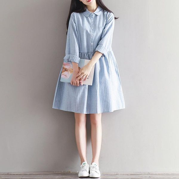 casual dresses woman light blue plaid loose dress summer preppy style long sleeve turn-down collar female fashion sweet knee length, Black;gray
casual dresses woman light blue plaid loose dress summer preppy style long sleeve turn-down collar female fashion sweet knee length, Black;gray