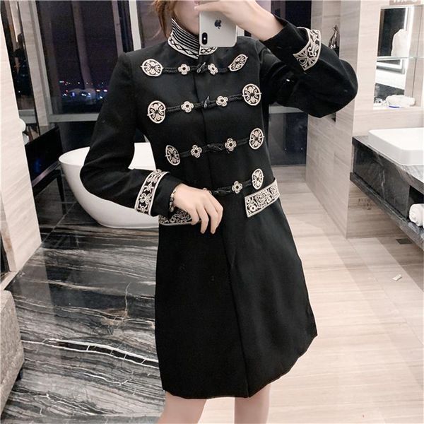 women's trench coats 2021 autumn windbreaker women navy style stand collar disc buckle embroidery overcoat slim ladies coat, Tan;black
women's trench coats 2021 autumn windbreaker women navy style stand collar disc buckle embroidery overcoat slim ladies coat, Tan;black