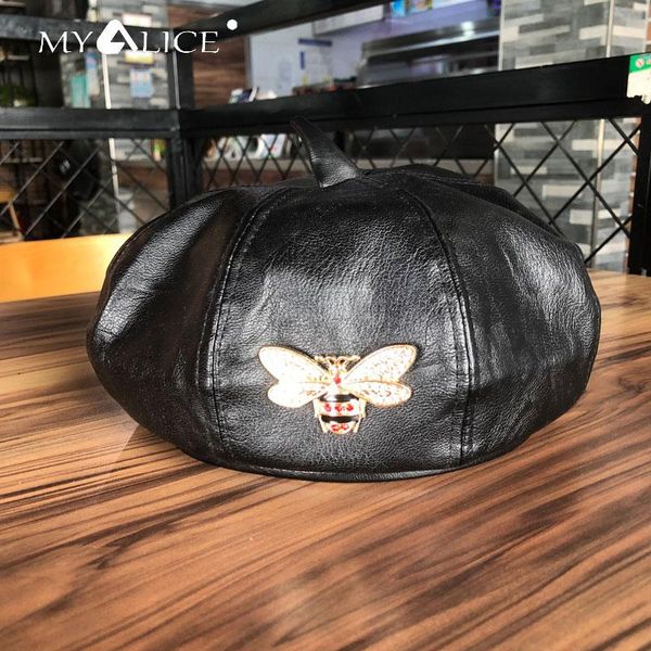 berets myalice women beret white red color rhinestones metal bee leather cap casual elegant painter hat beanies drop, Blue;gray
berets myalice women beret white red color rhinestones metal bee leather cap casual elegant painter hat beanies drop, Blue;gray