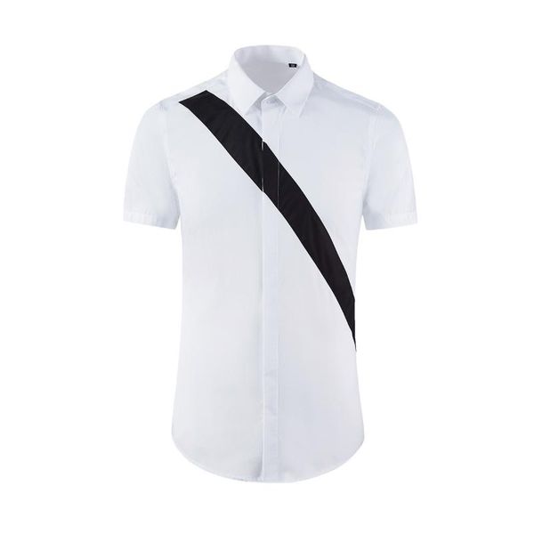 men's casual shirts white mens 100% cotton short sleeve splice design male fashion slim party man, White;black
men's casual shirts white mens 100% cotton short sleeve splice design male fashion slim party man, White;black