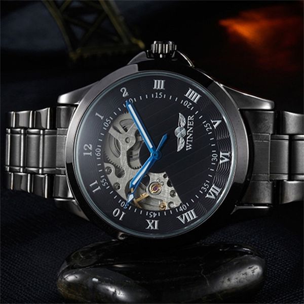 winner men's automatic mechanical watches roman dial black stainless steel strap hand wind male wristwatch relogio masculino 210608, Slivery;brown
winner men's automatic mechanical watches roman dial black stainless steel strap hand wind male wristwatch relogio masculino 210608, Slivery;brown