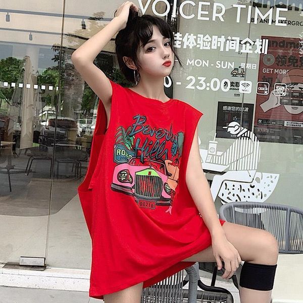 women's t-shirt 2021 women fake two sets beach printed sleeveless solid red white pullovers casual streetwear loose korean style top
women's t-shirt 2021 women fake two sets beach printed sleeveless solid red white pullovers casual streetwear loose korean style top
