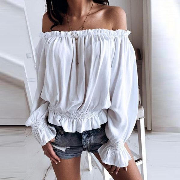 women's blouses & shirts women ruffle slash neck chiffon blouse strapless lantern long sleeve solid lady summer 2021 casual office, White
women's blouses & shirts women ruffle slash neck chiffon blouse strapless lantern long sleeve solid lady summer 2021 casual office, White