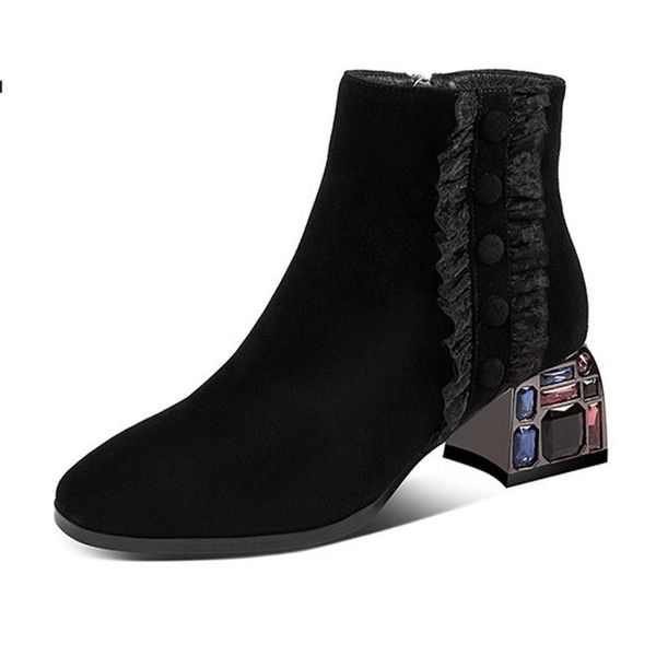 boots winter ankle warm women's shoes flock zipper female square heel cotton fabric 2021 fashion office ladies, Black
boots winter ankle warm women's shoes flock zipper female square heel cotton fabric 2021 fashion office ladies, Black
