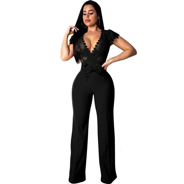 women's jumpsuits & rompers bow floral lace jumpsuit women v neck hollow out cap sleeve wide leg pants romper elegant night club female, Black;white
women's jumpsuits & rompers bow floral lace jumpsuit women v neck hollow out cap sleeve wide leg pants romper elegant night club female, Black;white