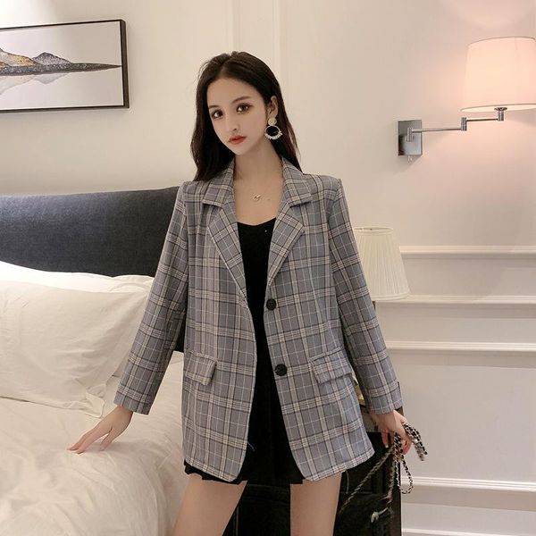 real sspot 2021 spring korean women's single breasted slim plaid blazer, White;black
real sspot 2021 spring korean women's single breasted slim plaid blazer, White;black