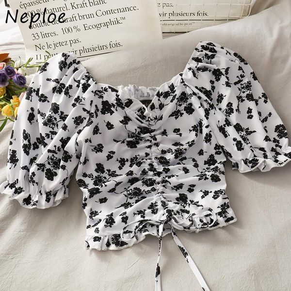 women's blouses & shirts neploe vintage print edible tree drawstring women slash neck pleated folds blouse puff short sleeve blusas, White
women's blouses & shirts neploe vintage print edible tree drawstring women slash neck pleated folds blouse puff short sleeve blusas, White