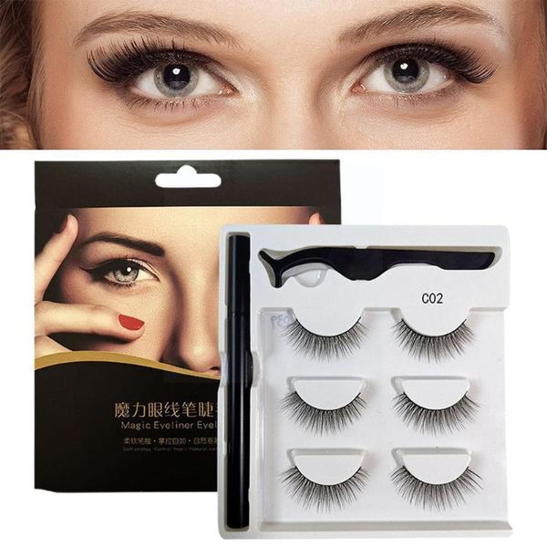 false eyelashes 3 pairs of self-adhesive eyelashes, one second remover glue, set without d2f2