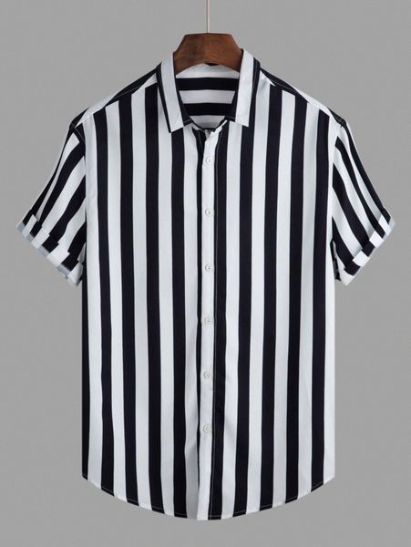 men random striped button up shirt j5kb#, White;black 
men random striped button up shirt j5kb#, White;black