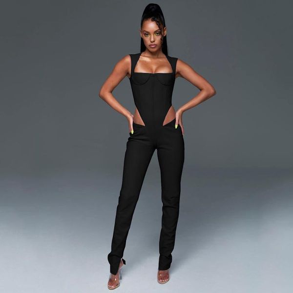 women's two piece pants 2021 autumn black sleeveless hollow bandage high waist jumpsuit harena tight nightclub party, White
women's two piece pants 2021 autumn black sleeveless hollow bandage high waist jumpsuit harena tight nightclub party, White