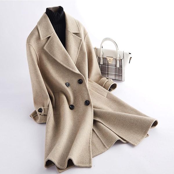 women's wool & blends shzq double-sided tweed coat 2021 medium length over knee small zero cashmere thickened winter, Black
women's wool & blends shzq double-sided tweed coat 2021 medium length over knee small zero cashmere thickened winter, Black