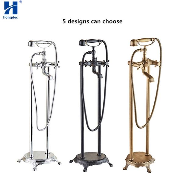 hongdec modern design bathroom brass floor mount standing bathtub faucet shower system set
hongdec modern design bathroom brass floor mount standing bathtub faucet shower system set