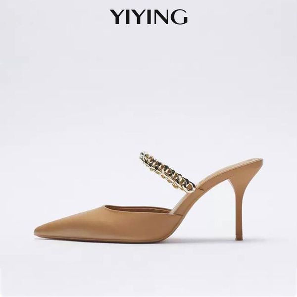slippers 2021 spring fashion sandals brown pointed toe mary jane high heels women metal chain design mules solid color, Black
slippers 2021 spring fashion sandals brown pointed toe mary jane high heels women metal chain design mules solid color, Black