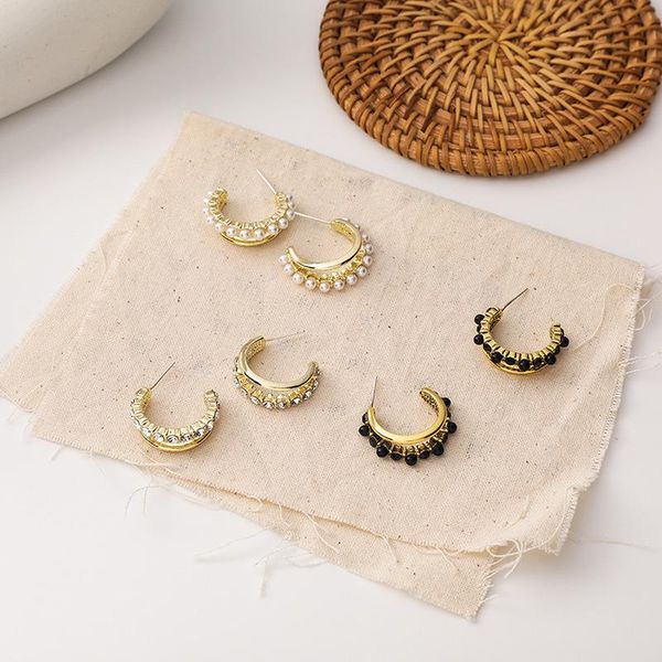 hoop & huggie minimalist shiny rhinestone simulated pearl c shape earrings for women gold color alloy double layed circle open, Golden;silver
hoop & huggie minimalist shiny rhinestone simulated pearl c shape earrings for women gold color alloy double layed circle open, Golden;silver