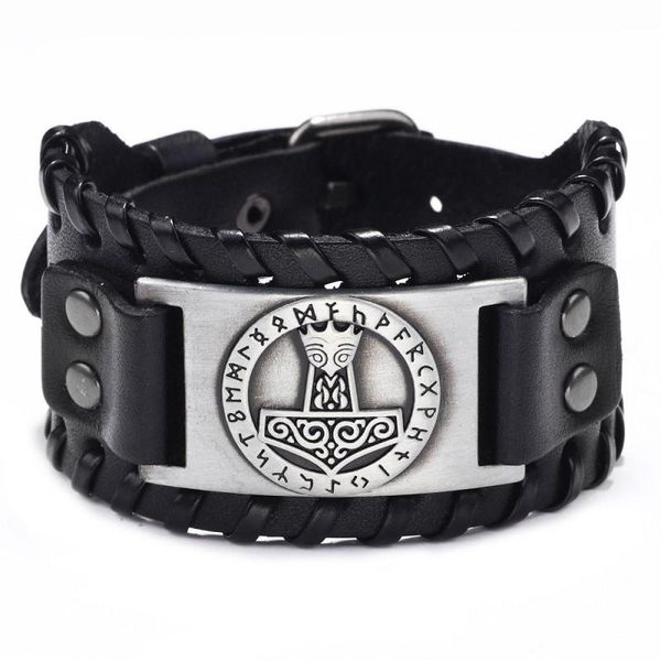 bangle vintage toten design nordic viking odin's hammer bracelet men's hand woven wide leather wristband adjustable jewelry, Black
bangle vintage toten design nordic viking odin's hammer bracelet men's hand woven wide leather wristband adjustable jewelry, Black