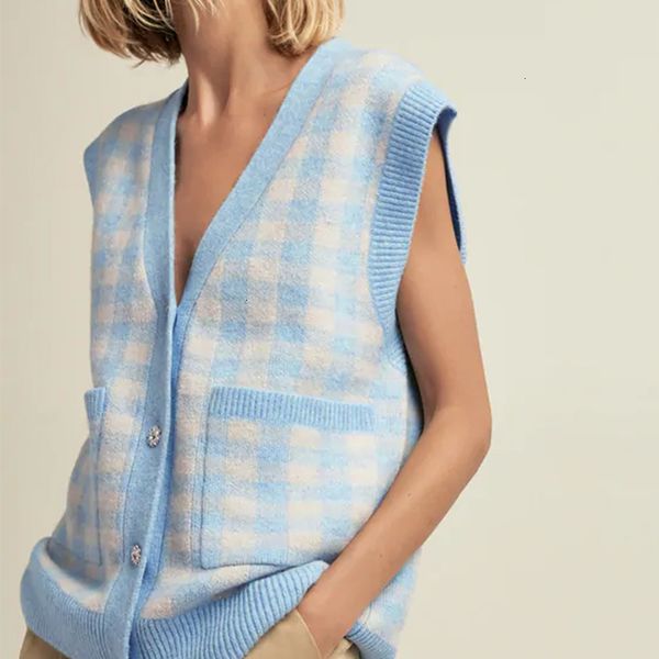 new spring autumn soft knitted plaid sweater vest 2021 jewelry button elastic v-neck pocket pullover female sleeveless swearters ygh3, White;black
new spring autumn soft knitted plaid sweater vest 2021 jewelry button elastic v-neck pocket pullover female sleeveless swearters ygh3, White;black