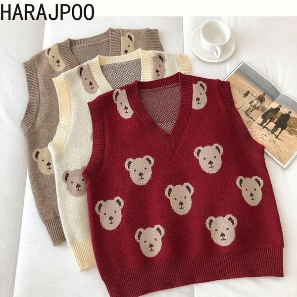 women's vests harajpoo women 2021 spring summer fashion korean style ins bear cartoon sleeveless v neck loose knitted sweater, Black;white
women's vests harajpoo women 2021 spring summer fashion korean style ins bear cartoon sleeveless v neck loose knitted sweater, Black;white