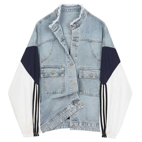 getspring women coat patchwork color matching denim coats jackets irregular loose casual jean fashion 210601, Black;brown
getspring women coat patchwork color matching denim coats jackets irregular loose casual jean fashion 210601, Black;brown