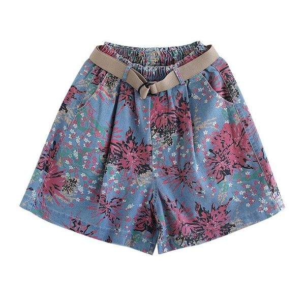 women's jeans artistic retro printed wide leg denim shorts national style loose slimming summer belt, Blue
women's jeans artistic retro printed wide leg denim shorts national style loose slimming summer belt, Blue