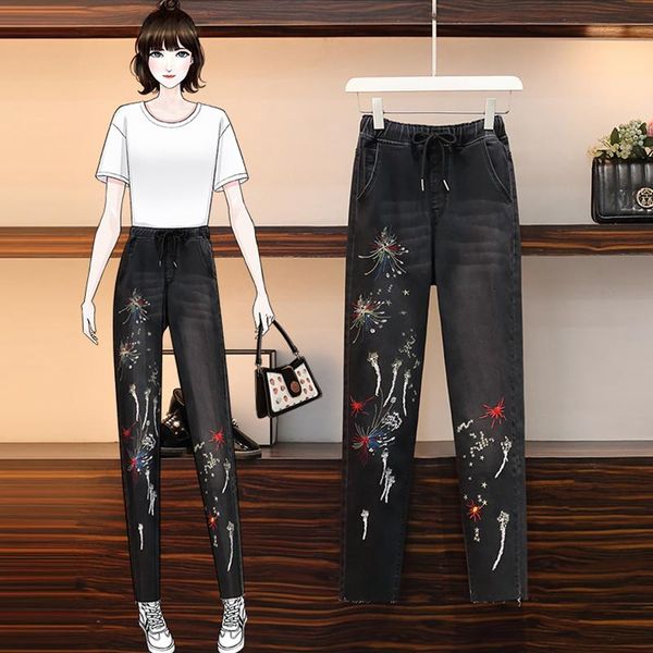 women's jeans elastic high waist women denim pants office lady korean embroidery casual loose female solid vintage trousers black, Blue
women's jeans elastic high waist women denim pants office lady korean embroidery casual loose female solid vintage trousers black, Blue