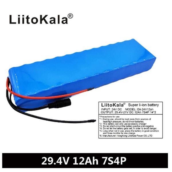 liitokala 29.4v 12ah li ion batteries pack electric bicycle motor ebike scooter 24v 18650 lithium rechargeable battery 15a