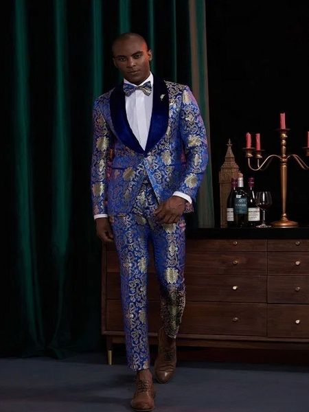 men's suits & blazers men gold pattern with royal blue groom tuxedos shawl velvet lapel groomsmen wedding man ( jacket+pants+tie ), White;black
men's suits & blazers men gold pattern with royal blue groom tuxedos shawl velvet lapel groomsmen wedding man ( jacket+pants+tie ), White;black
