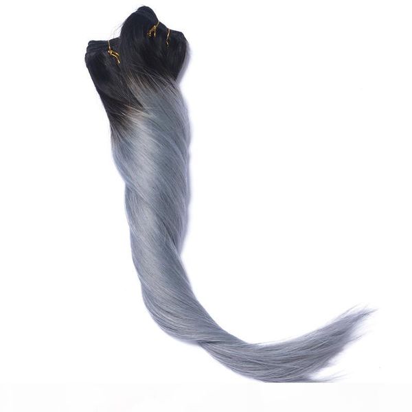 full head clip in human hair extensions grey straight brazilian virgin hair ombre two tone color dark root to grey hair 120gram, Black
full head clip in human hair extensions grey straight brazilian virgin hair ombre two tone color dark root to grey hair 120gram, Black