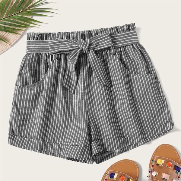summer casual loose beach stripe women shorts pockets bandage elastic high waist female holiday vocation short 25, White;black
summer casual loose beach stripe women shorts pockets bandage elastic high waist female holiday vocation short 25, White;black