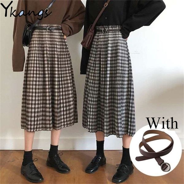 vintage plaid pleated long skirts winter women punk rock korean woolen skirt with belt winter streetwear high waist midi skirt 210310, Black
vintage plaid pleated long skirts winter women punk rock korean woolen skirt with belt winter streetwear high waist midi skirt 210310, Black