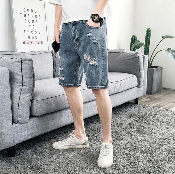 men's jeans nice summer men vintage ripped short streetwear hole slim denim shorts male loose casual five-point pants, Blue
men's jeans nice summer men vintage ripped short streetwear hole slim denim shorts male loose casual five-point pants, Blue