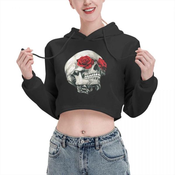 women's hoodies & sweatshirts rose eye skull cat cropped summer sugar tattoo halloween long sleeve crop hooded sweatshirt hoodie shirt, Black 
women's hoodies & sweatshirts rose eye skull cat cropped summer sugar tattoo halloween long sleeve crop hooded sweatshirt hoodie shirt, Black