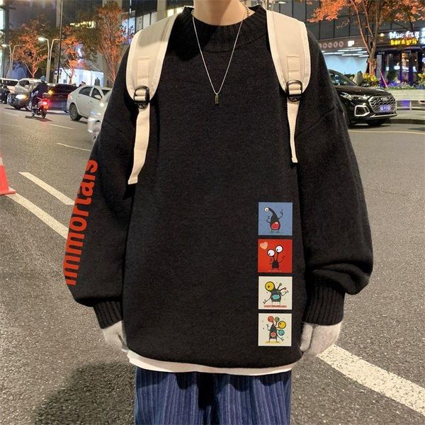 men's sweaters 2021 arrivals korean youth fashion streetwear warm knit sweater round neck white men coat clothes, White;black
men's sweaters 2021 arrivals korean youth fashion streetwear warm knit sweater round neck white men coat clothes, White;black