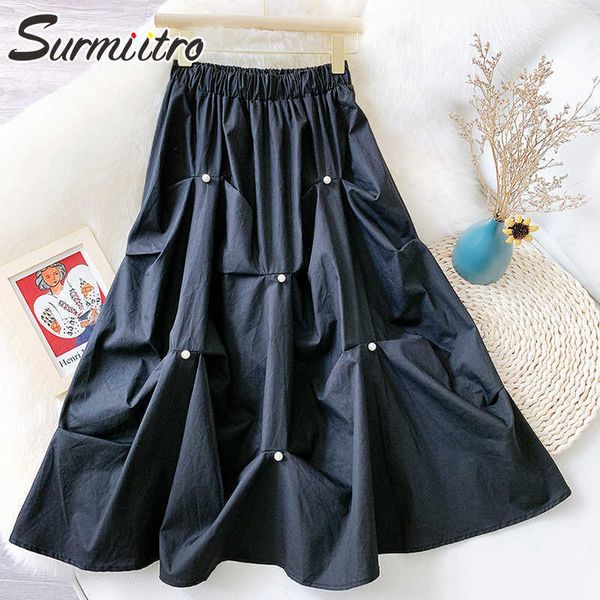 surmiitro midi skirt women summer fashion korean style black white beaded mid-length high waist pleated skirt female 210712
surmiitro midi skirt women summer fashion korean style black white beaded mid-length high waist pleated skirt female 210712