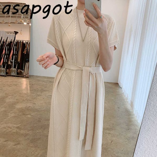 temperament chic korean simple o neck short sleeve knitted dress women loose lace up waist white sweaters dress vestido mujer 210610, Black;gray
temperament chic korean simple o neck short sleeve knitted dress women loose lace up waist white sweaters dress vestido mujer 210610, Black;gray