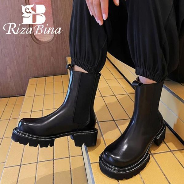 boots rizabina women genuine leather ankle shoes slip on round toe square heel solid color winter ladies footwear size 34-40, Black
boots rizabina women genuine leather ankle shoes slip on round toe square heel solid color winter ladies footwear size 34-40, Black