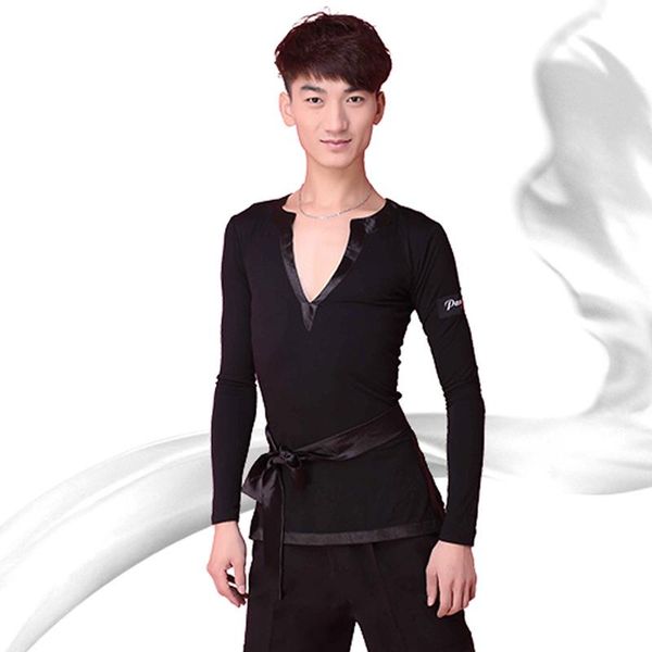 stage wear modal latin dance for men black t-shirt deep v collar clothes tango standard modern bl1637, Black;red
stage wear modal latin dance for men black t-shirt deep v collar clothes tango standard modern bl1637, Black;red
