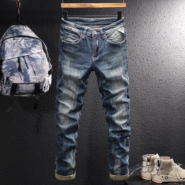 men's jeans european vintage fashion men retro blue slim fit elastic ripped scratch designer casual denim pants
men's jeans european vintage fashion men retro blue slim fit elastic ripped scratch designer casual denim pants