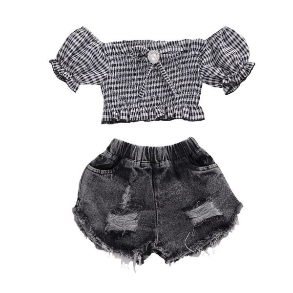 2-9y summer fashion kids baby girls clothes sets plaid print short sleeve t shirts denim shorts 2pcs, White
2-9y summer fashion kids baby girls clothes sets plaid print short sleeve t shirts denim shorts 2pcs, White
