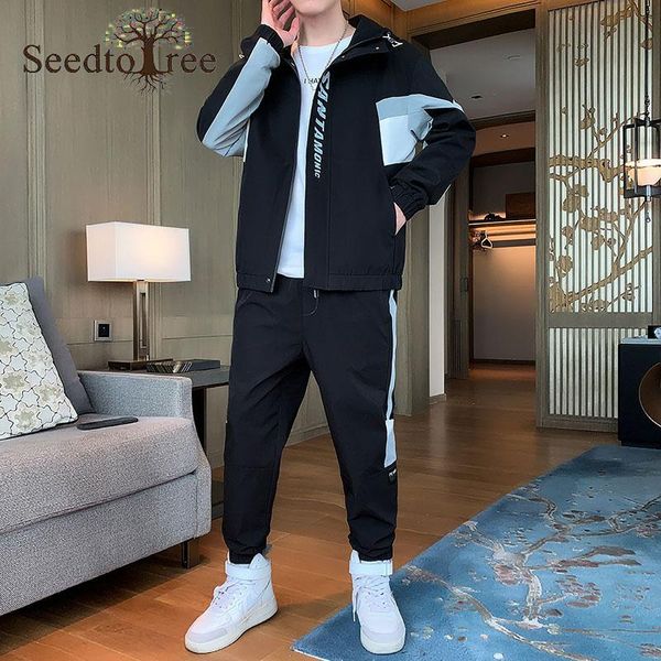 jogging clothing men's sports suit patchwork long sleeved zippered hooded jacket casual pants sets, Black;red
jogging clothing men's sports suit patchwork long sleeved zippered hooded jacket casual pants sets, Black;red