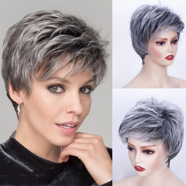 pixie cut hairstyle short gray wigs for women fashion grey ombre synthetic wigs natural as real hair heat resistant mommy wigs, Black
pixie cut hairstyle short gray wigs for women fashion grey ombre synthetic wigs natural as real hair heat resistant mommy wigs, Black