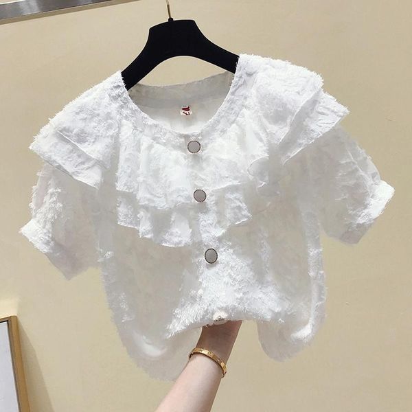 women's blouses & shirts 2021 summer women o-neck ruffled blouse ladies short sleeve white korean causal solid blusas streetwear n26
women's blouses & shirts 2021 summer women o-neck ruffled blouse ladies short sleeve white korean causal solid blusas streetwear n26