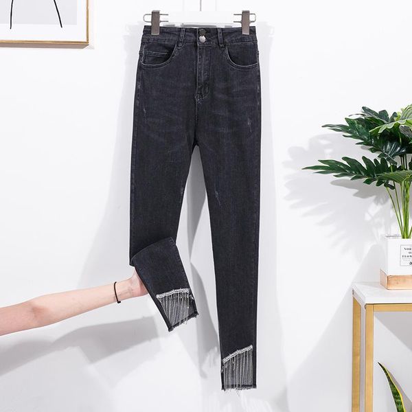women's jeans large 2021 fat sister autumn fashion high waist slim fit versatile elastic tassel, Blue
women's jeans large 2021 fat sister autumn fashion high waist slim fit versatile elastic tassel, Blue