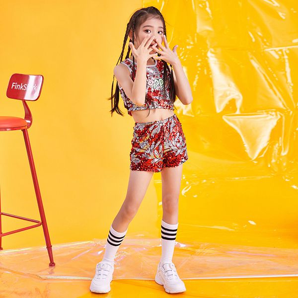 2021 new hip hop stage costume kids red sequined vest shorts girls cheerleading dance costumes jazz dancewear children clothes, Black;red
2021 new hip hop stage costume kids red sequined vest shorts girls cheerleading dance costumes jazz dancewear children clothes, Black;red