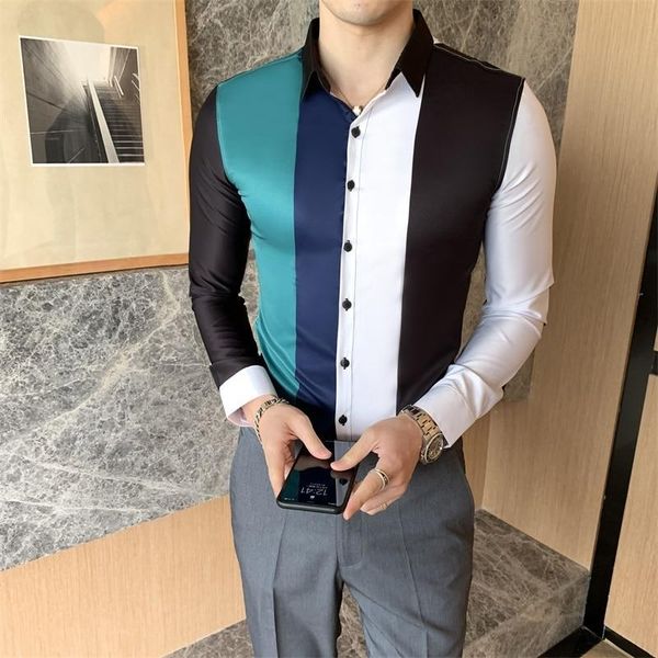 men's casual shirts patchwork striped shirt men luxury slim fit mens suit tie formal dress streetwear social tuxedo club clothing, White;black
men's casual shirts patchwork striped shirt men luxury slim fit mens suit tie formal dress streetwear social tuxedo club clothing, White;black