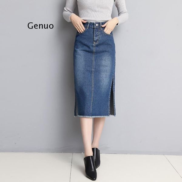 skirts vintage midi skirt denim jeans preppy style tee high waist side slit mid-calf summer clothes for women female, Black 
skirts vintage midi skirt denim jeans preppy style tee high waist side slit mid-calf summer clothes for women female, Black